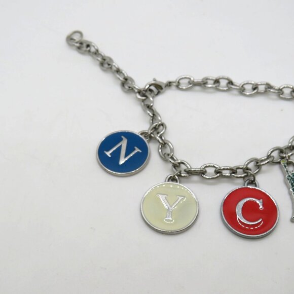 New York City Charm Bracelet Statue Of Liberty Star Letters Silver Tone Chain - Picture 2 of 11